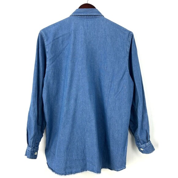 Cabin Creek Womens Button Up Shirt Long Sleeve Ruffle Chambray Sz L 1042E4 - Picture 4 of 10